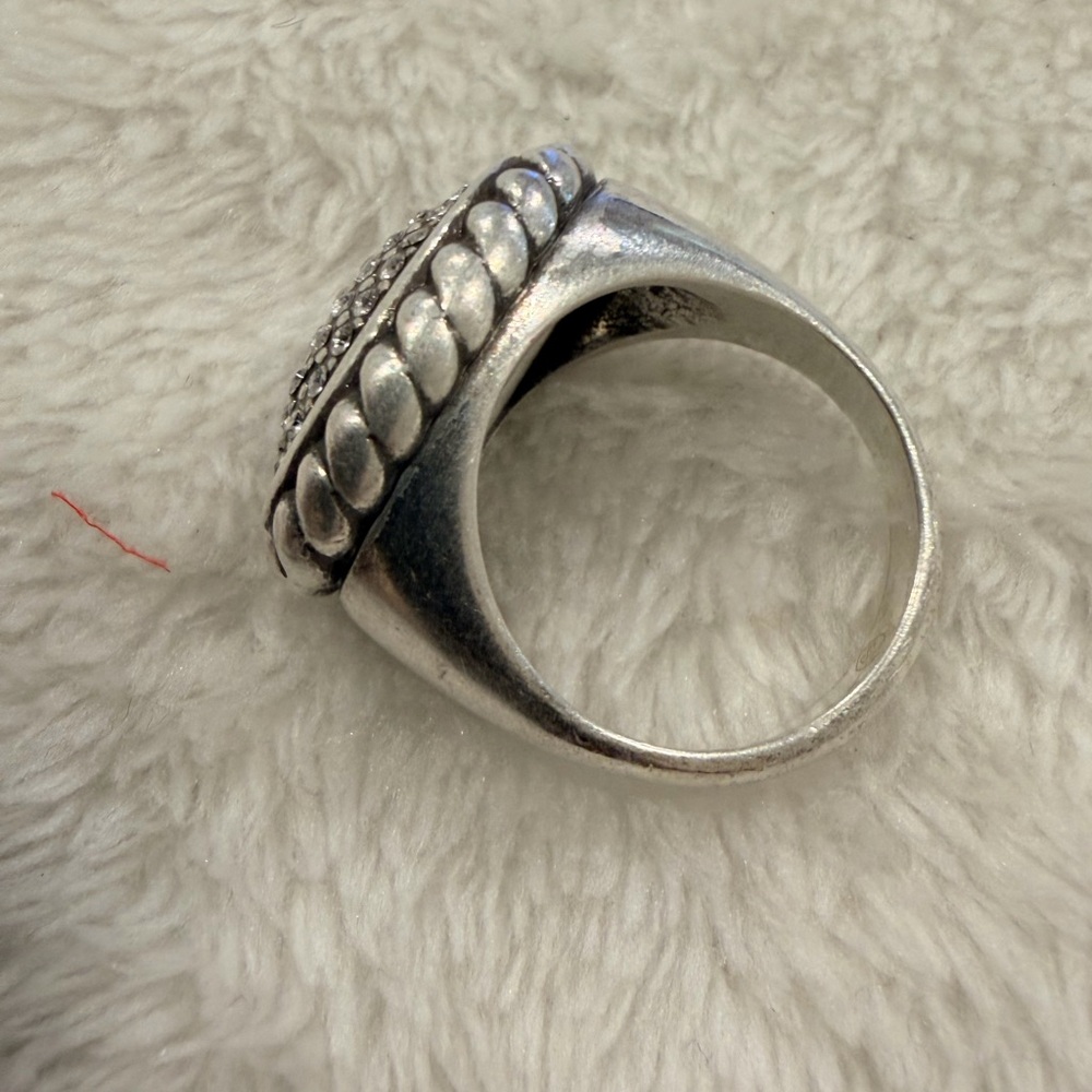 Brighton Silver Ring with Braided Edge and Crystal Pave - Picture 3 of 12